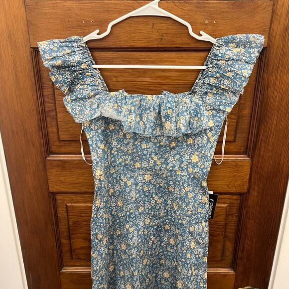 Zimmermann Carnaby Ruffle Neck Long Dress sz 4 US Indigo Blue NWT's $475 - Picture 2 of 16